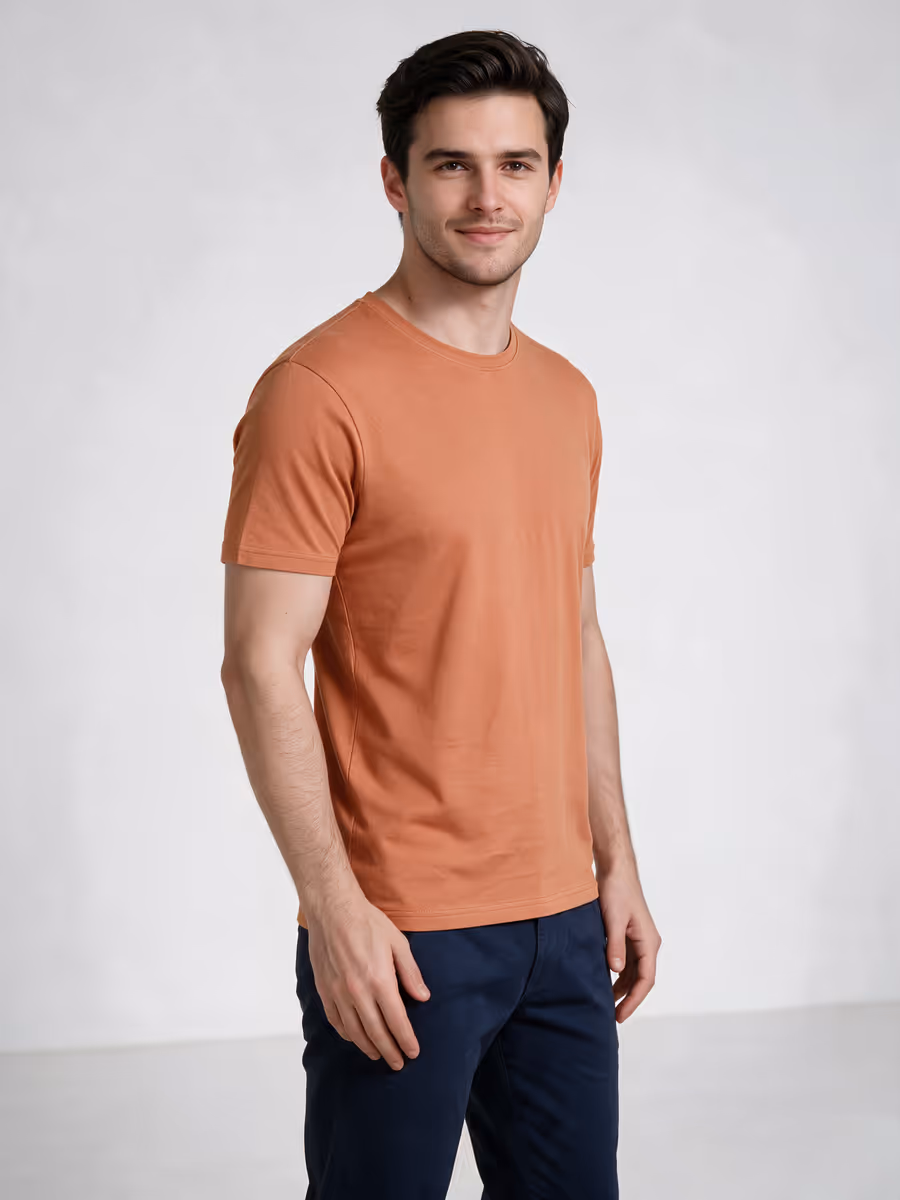 Men's Saffron Half Sleeve Round Neck Plain T-Shirt