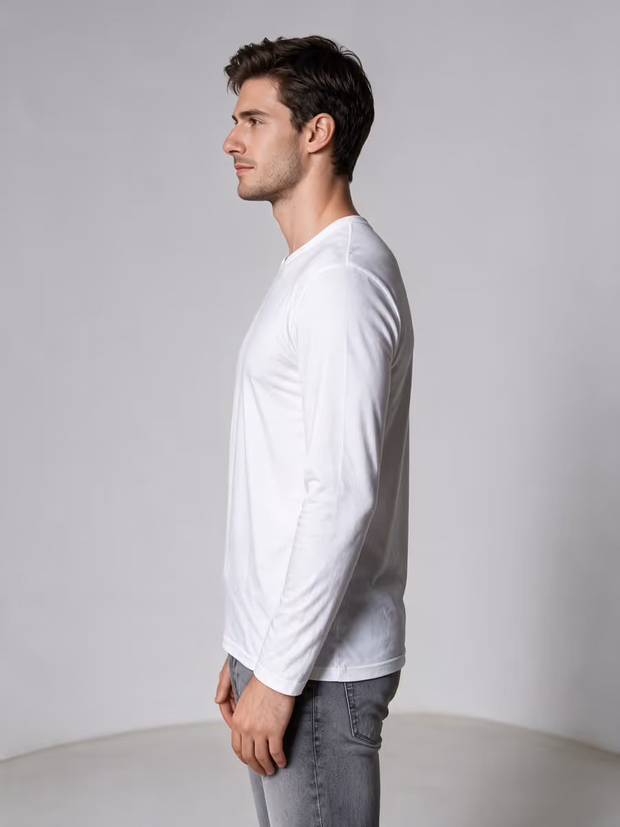 Men's White Full Sleeve Round Neck Plain T-Shirt