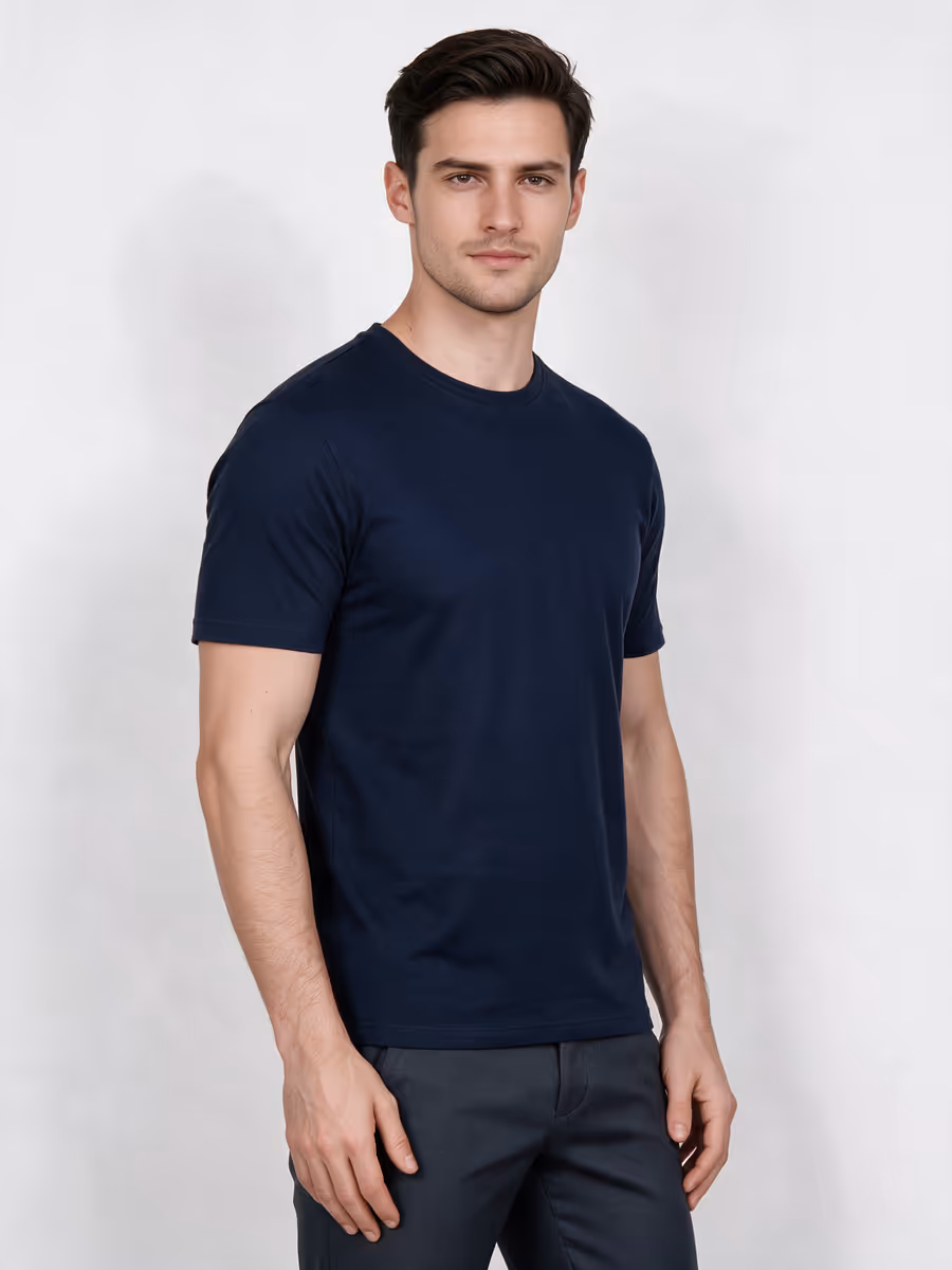 Men's Navy Blue Half Sleeve Round Neck Plain T-Shirt