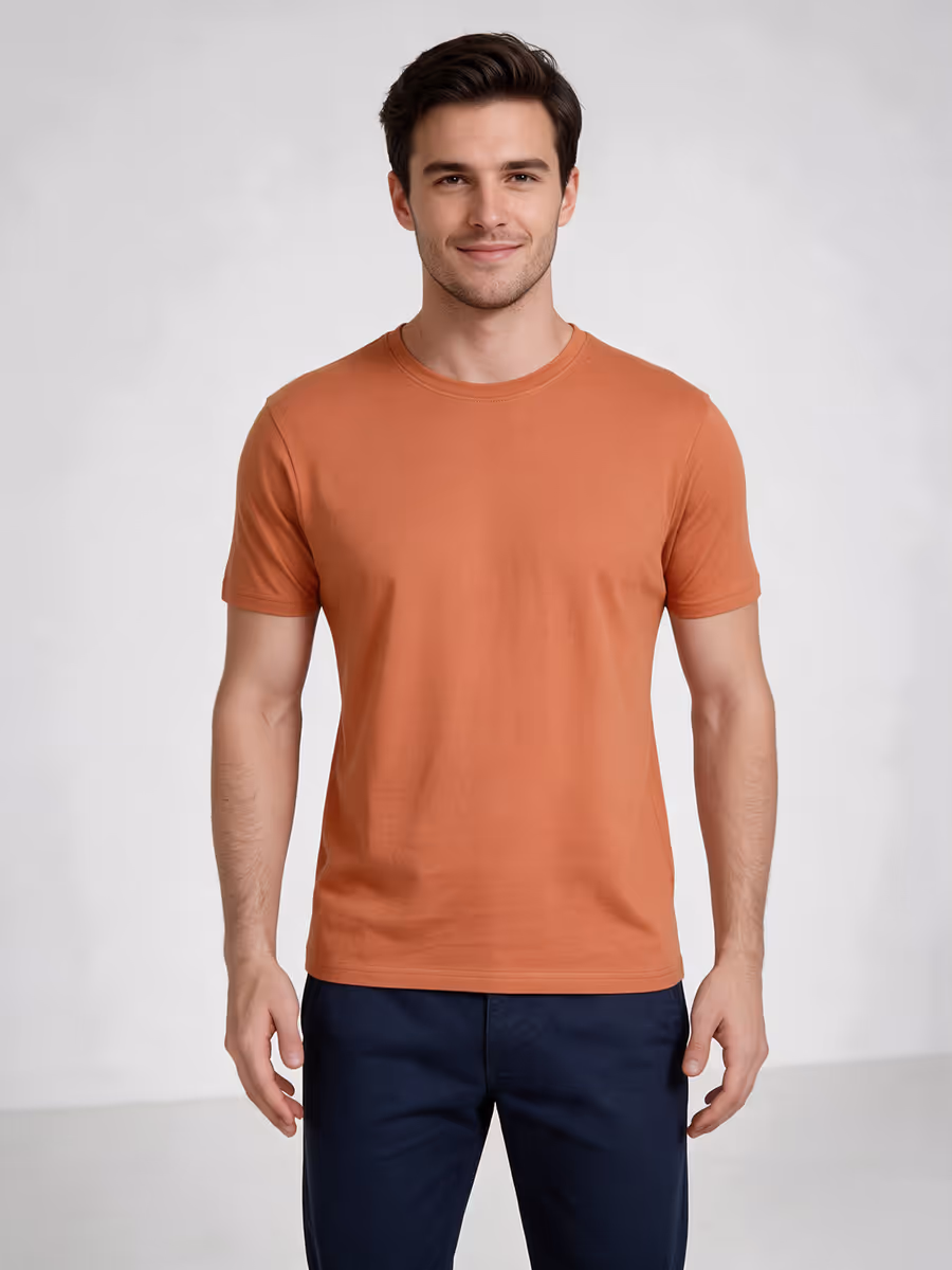 Men's Saffron Half Sleeve Round Neck Plain T-Shirt