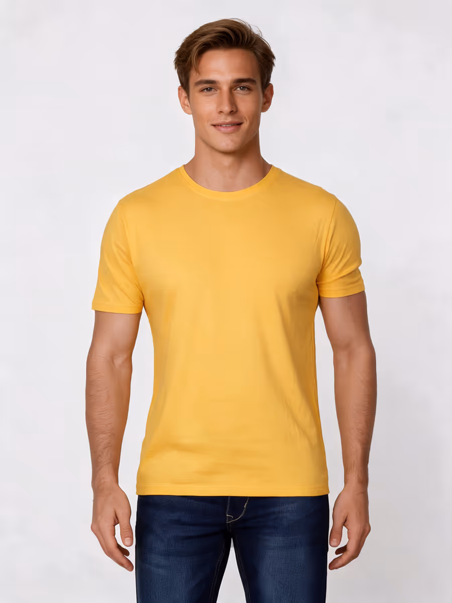 Men's Yellow Half Sleeve Round Neck Plain T-Shirt