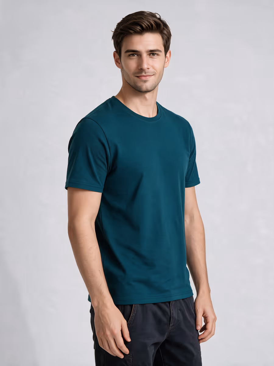 Men's Petrol Half Sleeve Round Neck Plain T-Shirt