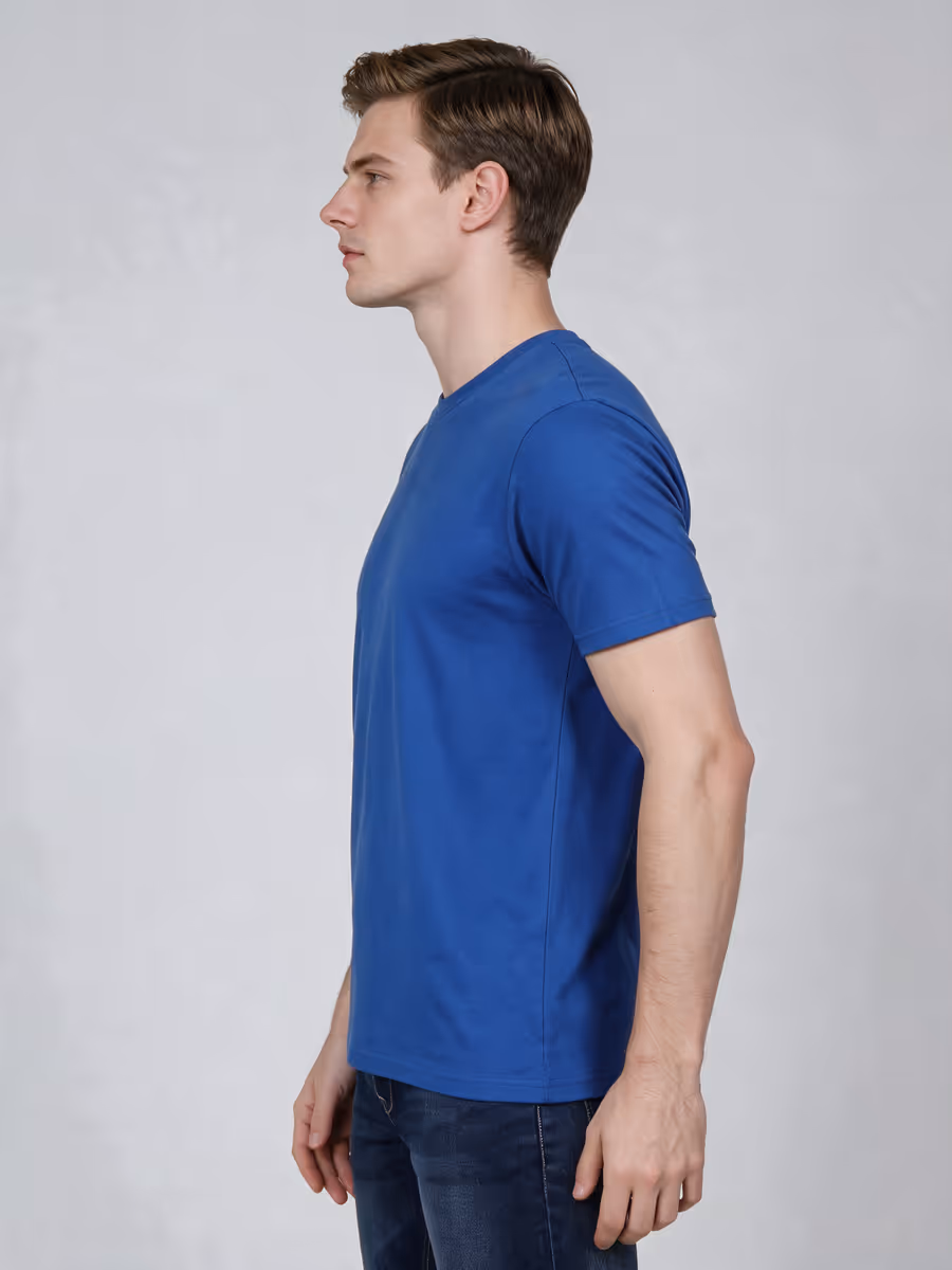 Men's Royal Blue Half Sleeve Round Neck Plain T-Shirt