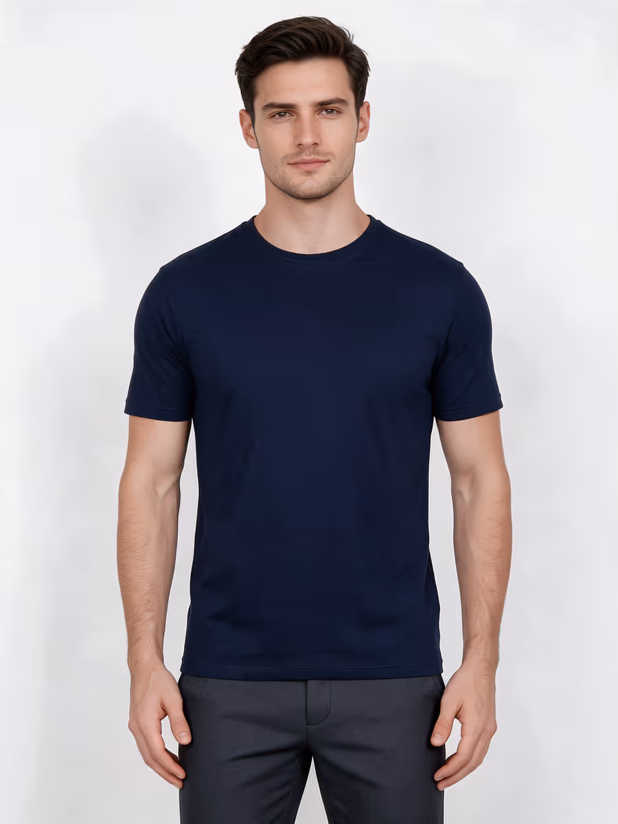 Men's Navy Blue Half Sleeve Round Neck Plain T-Shirt