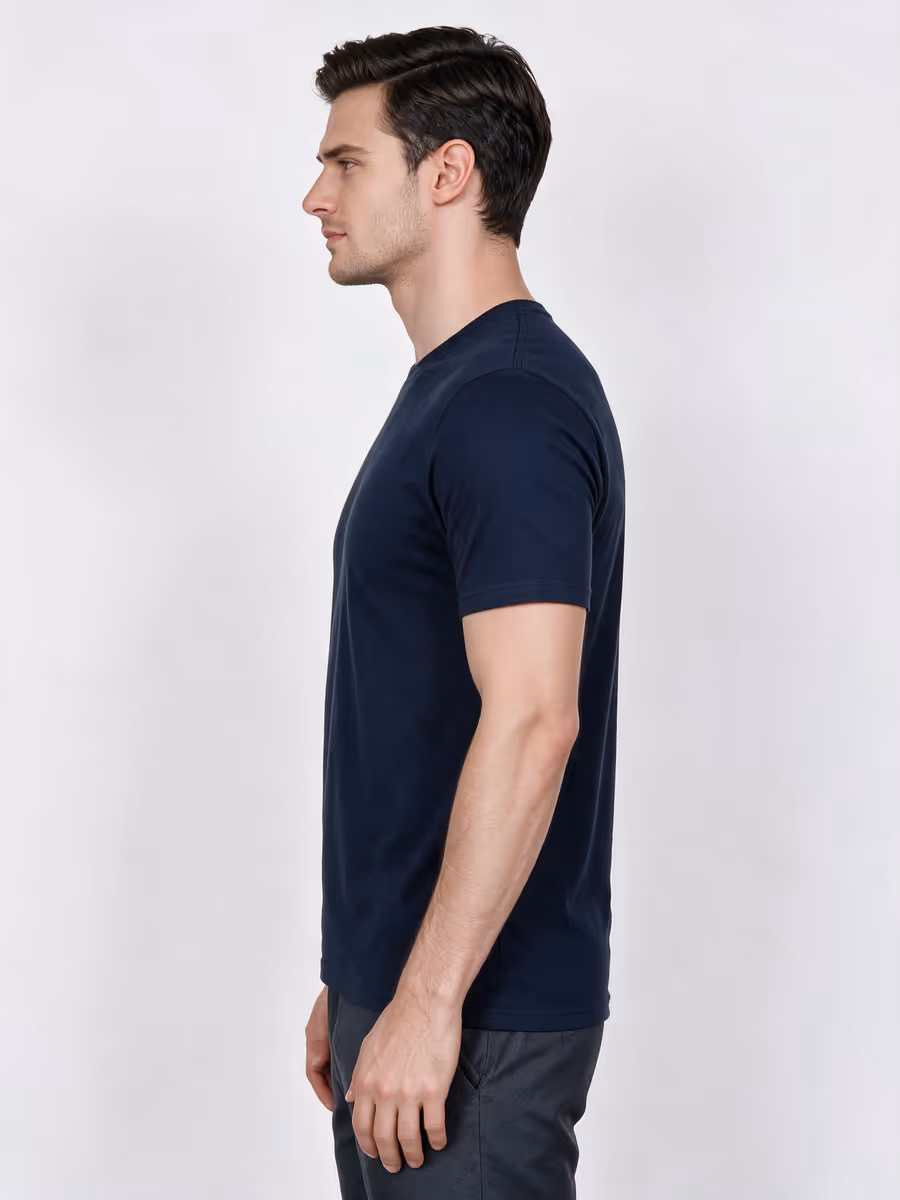 Men's Navy Blue Half Sleeve Round Neck Plain T-Shirt