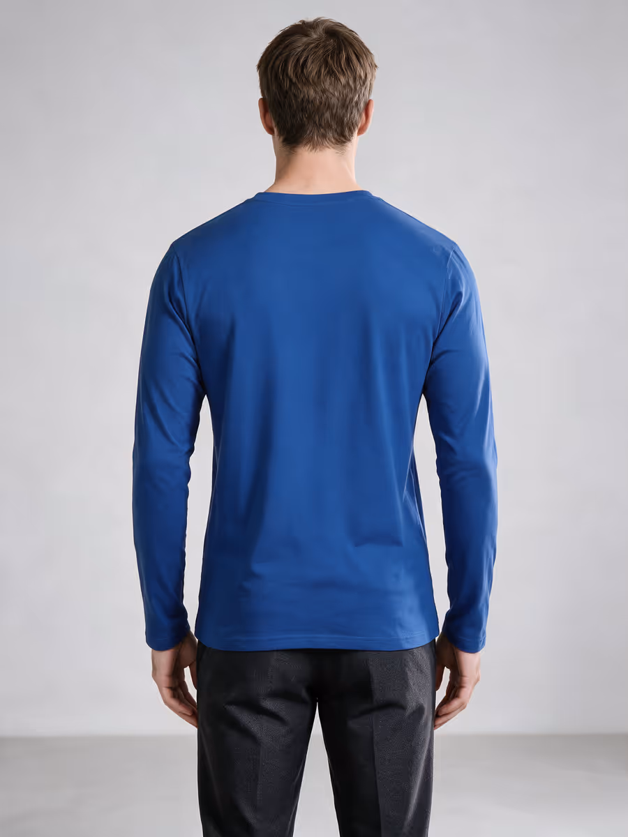 Men's Royal Blue Full Sleeve Round Neck Plain T-Shirt