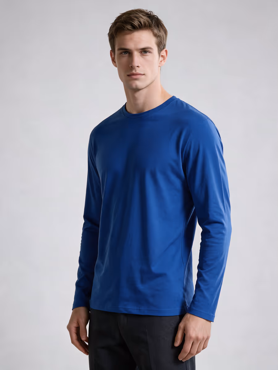Men's Royal Blue Full Sleeve Round Neck Plain T-Shirt