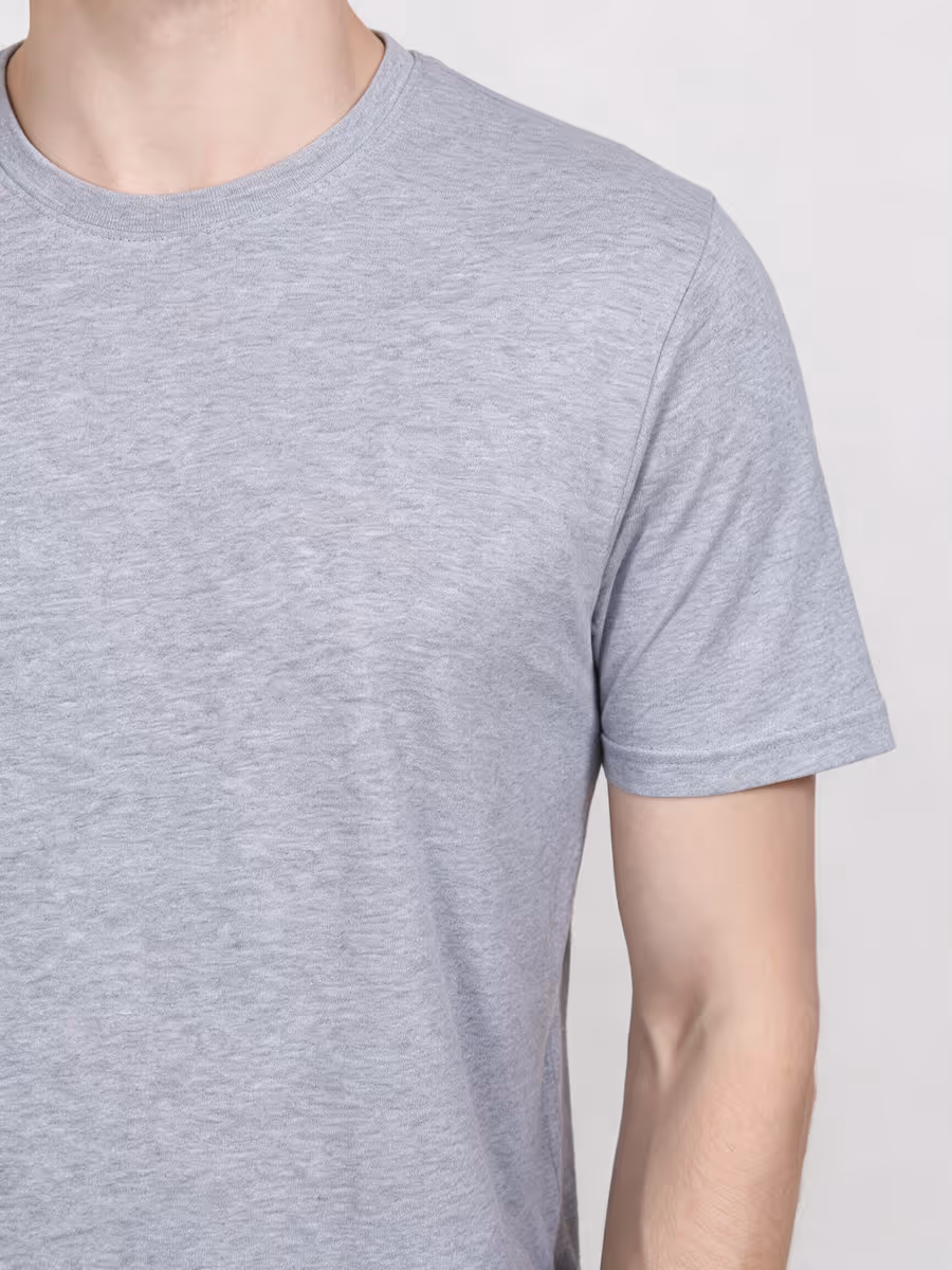 Men's Grey Melange Half Sleeve Round Neck Plain T-Shirt