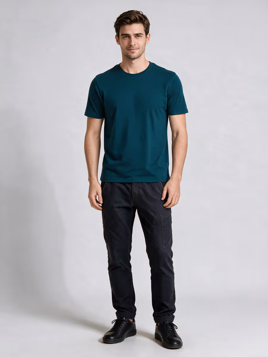 Men's Petrol Half Sleeve Round Neck Plain T-Shirt