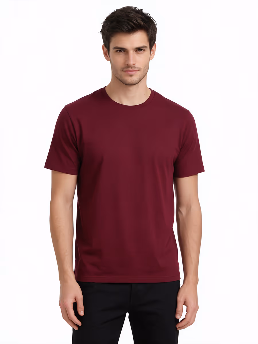 Men's Maroon Half Sleeve Round Neck Plain T-Shirt