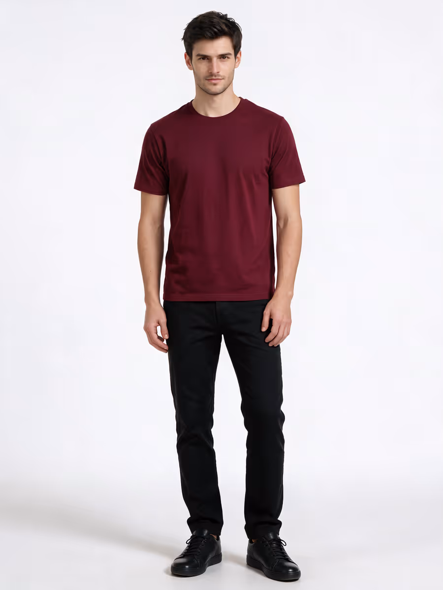 Men's Maroon Half Sleeve Round Neck Plain T-Shirt
