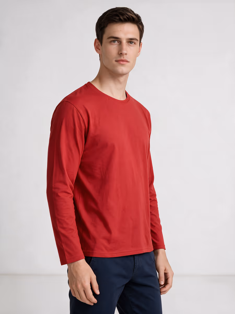 Men's Red Full Sleeve Round Neck Plain T-Shirt