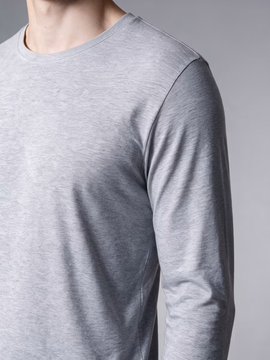 Men's Grey Melange Full Sleeve Round Neck Plain T-Shirt