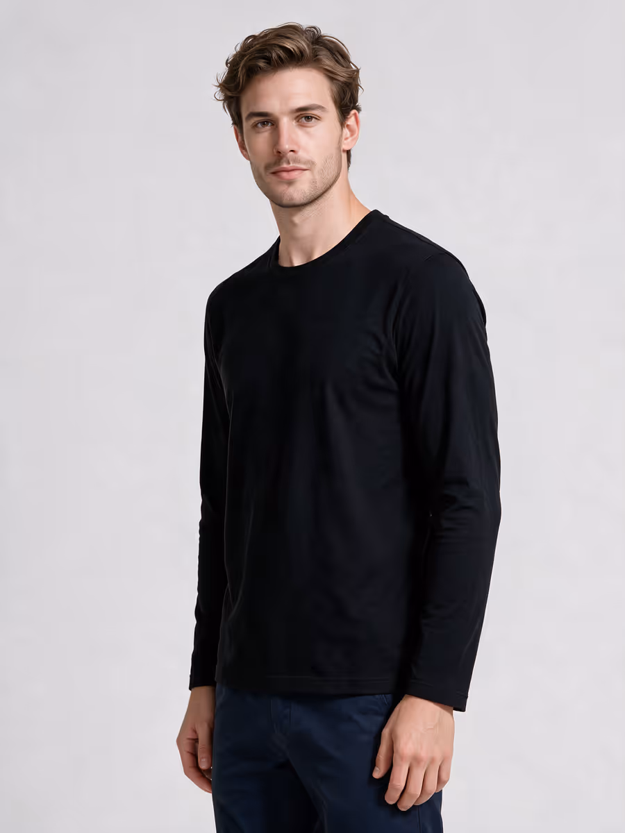 Men's Black Full Sleeve Round Neck Plain T-Shirt